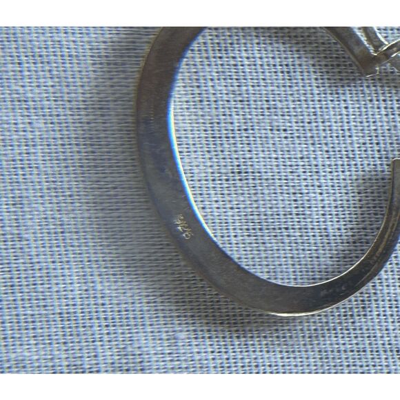 Silver Oval Hoop 1 Inch Earrings, Stamped "926," Classic, Minimalist - Picture 2 of 6